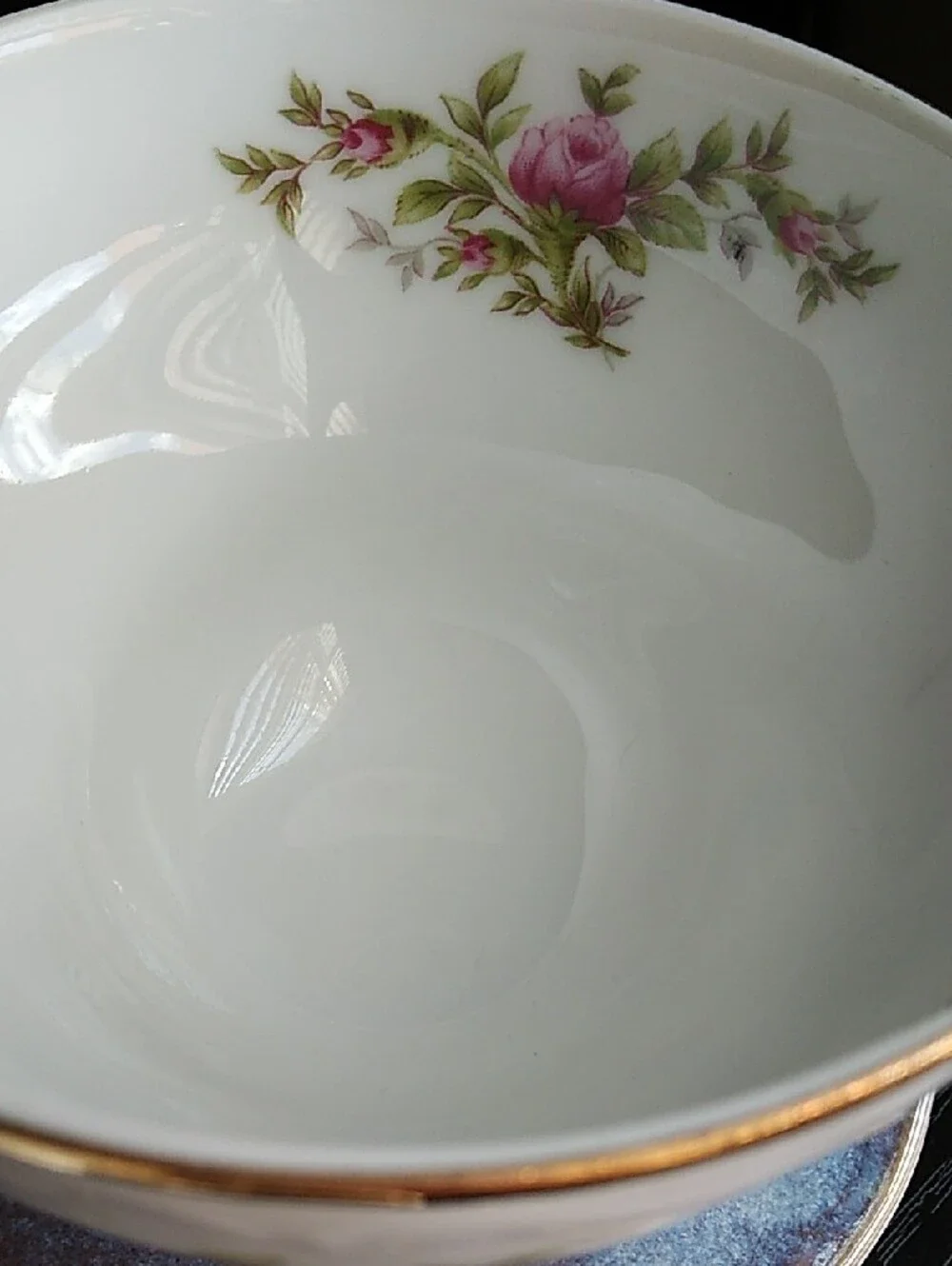 Johann Haviland Vintage White Porcelain Teacups with Pink Rose Motif Gold Trim